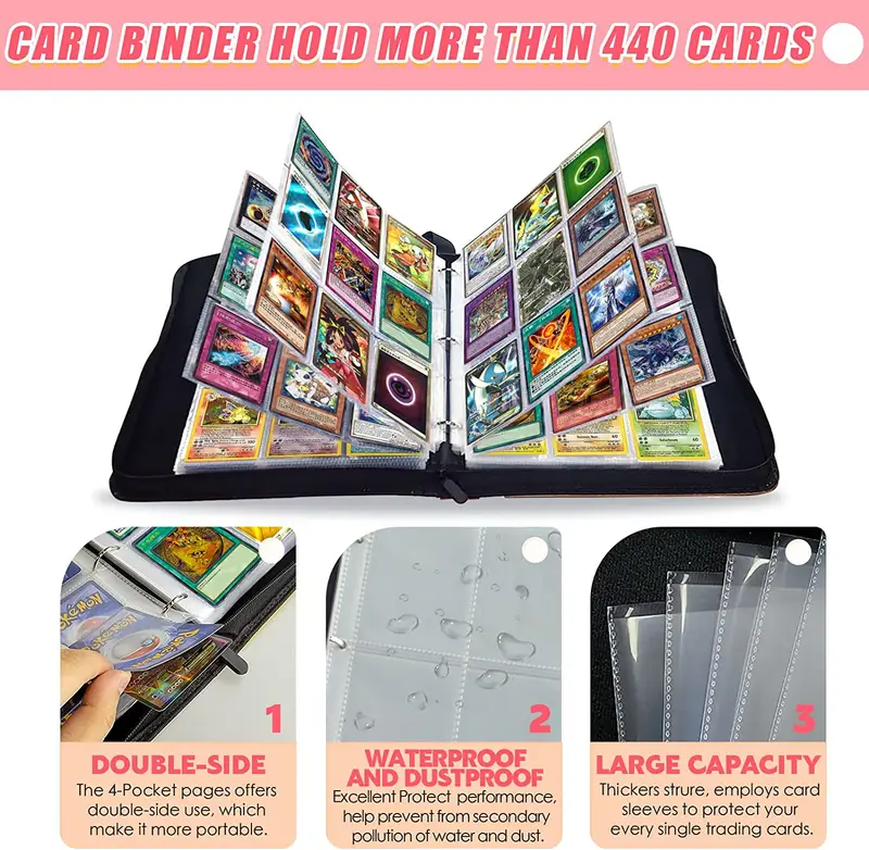 4 pocket trading card sleeves Vault X: 4-Pocket Strap Binder The sheet protectors allow you to see your cards clearly without taking them out Portable 400-Pocket Trading Card Binder