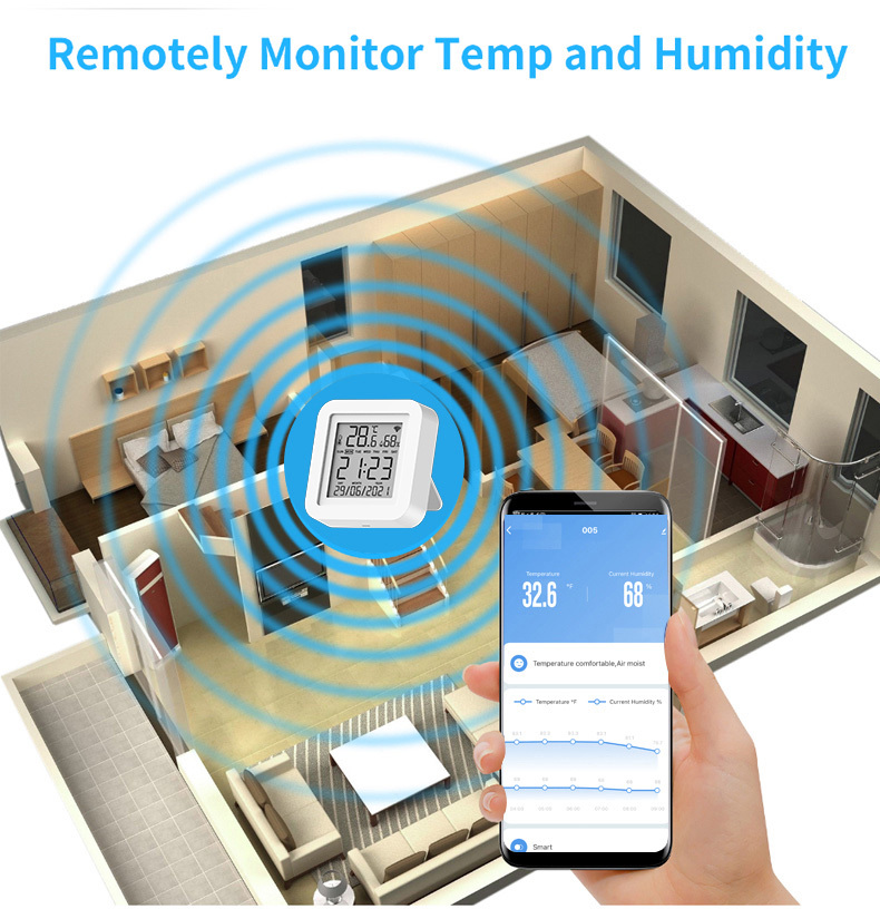 eMylo - Higrómetro con sensor de temperatura WiFi, termómetro inteligente  con aplicación inteligente y grabación de datos, termómetro para  interiores