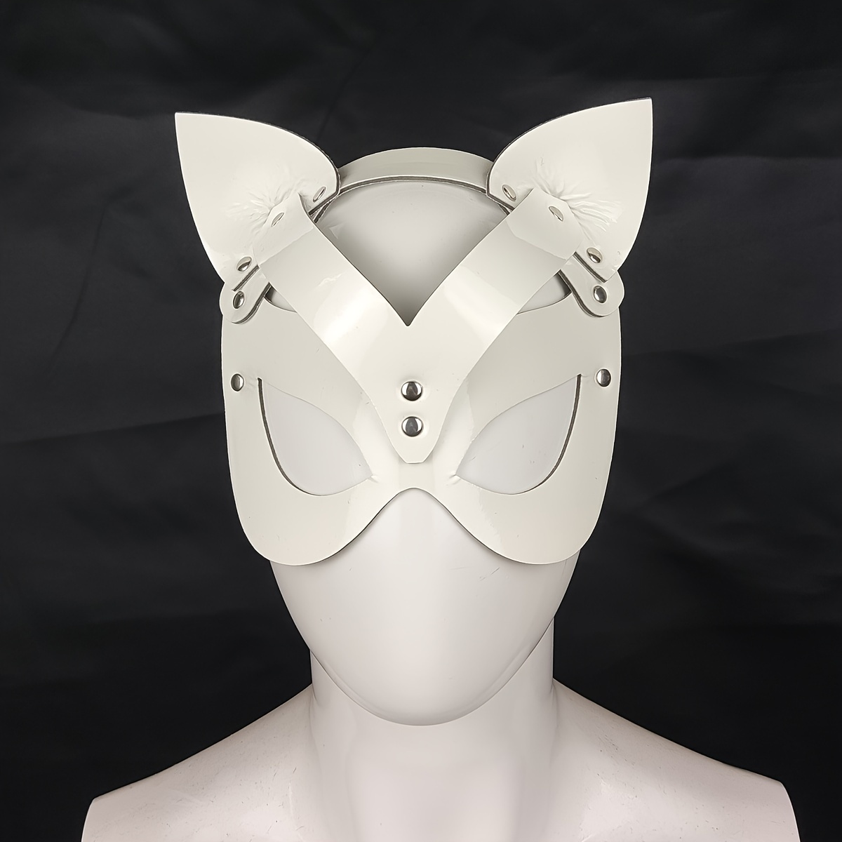 Vivid Cute Sexy White Cat Mask, PU Leather Half Face Mask Dress Up Accessories, Halloween Cosplay Costume Props, Bar Club Rave Party Decors