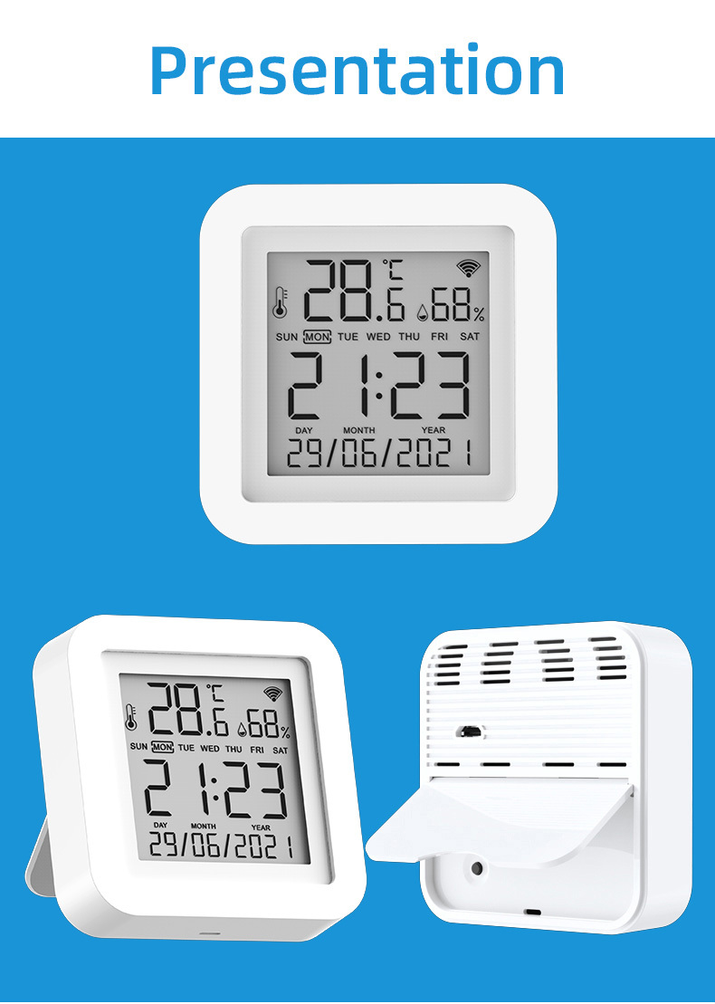 TH06 Termómetro Sensor higrómetro WIFI Medidor de humedad de temperatura  digital inteligente Pantalla LCD grande Fuente de alimentación USB para