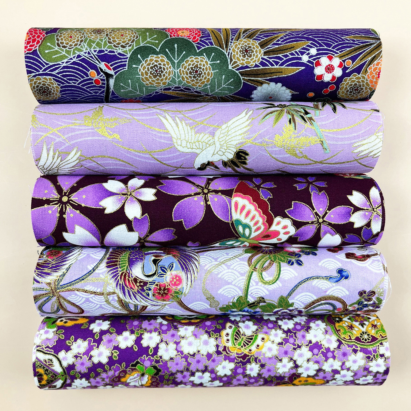 5pcs purple fabric flower printed cheongsam fabric kimono dress fabric