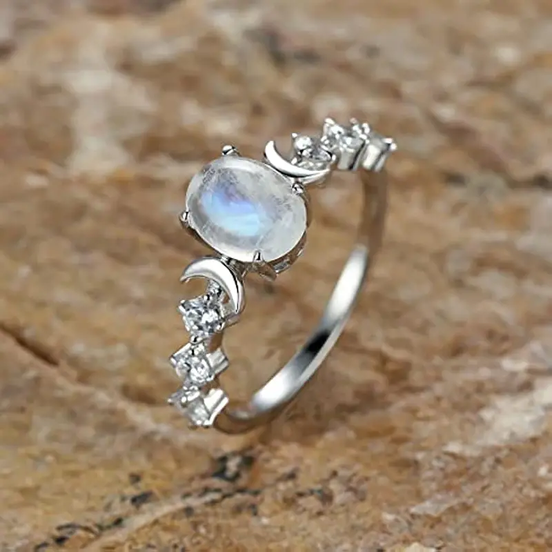 Genuine Moonstone Ring Sterling Silver Moon Phase Ring Oval - Temu
