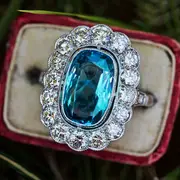 vintage style high end blue zircon womens ring silver plated ring personality hand jewelry details 2
