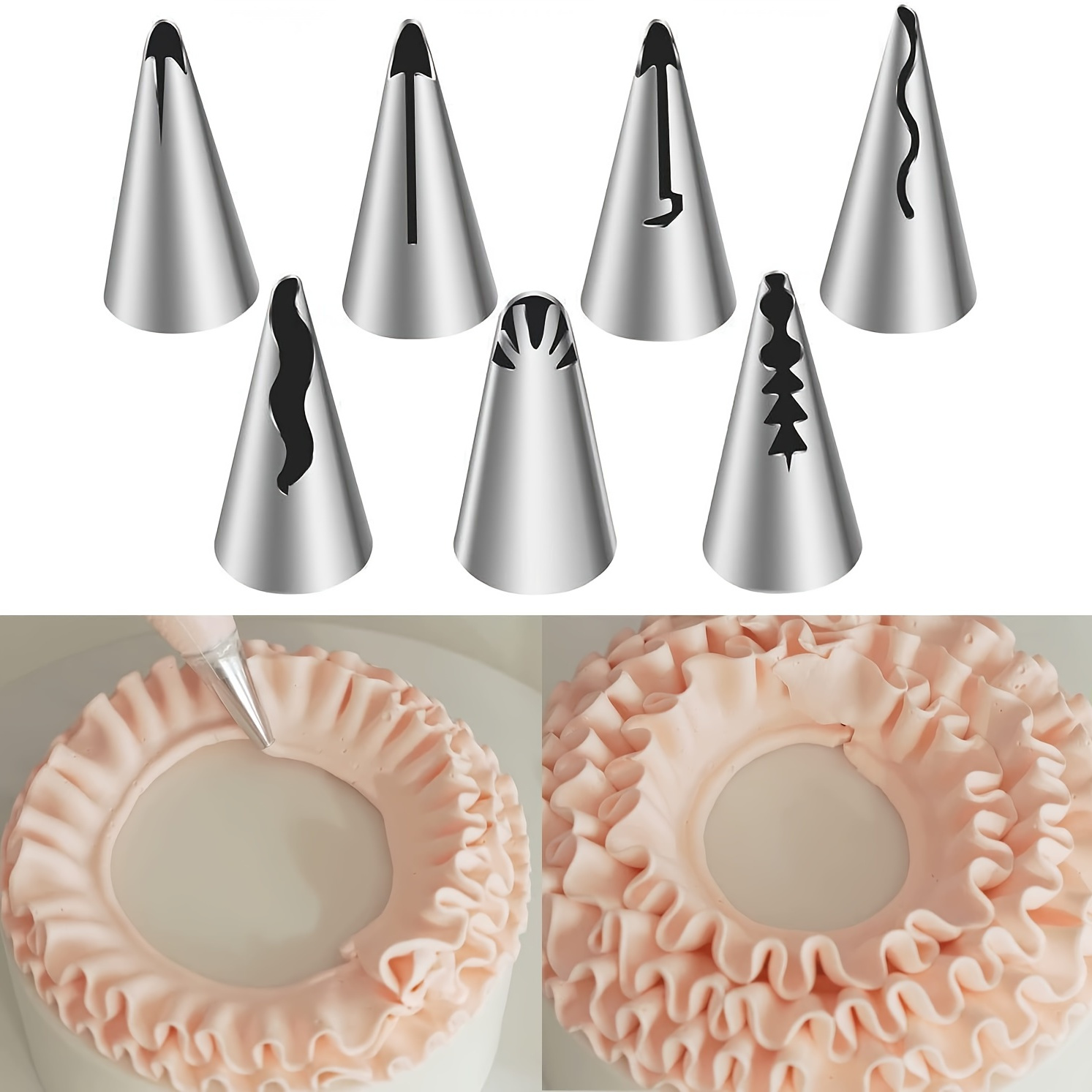 

7pcs Stainless Steel Pleated Skirt Tube Nozzle Set For Pastry And Cake Decorating - Baking Supplies With Easy Release Design