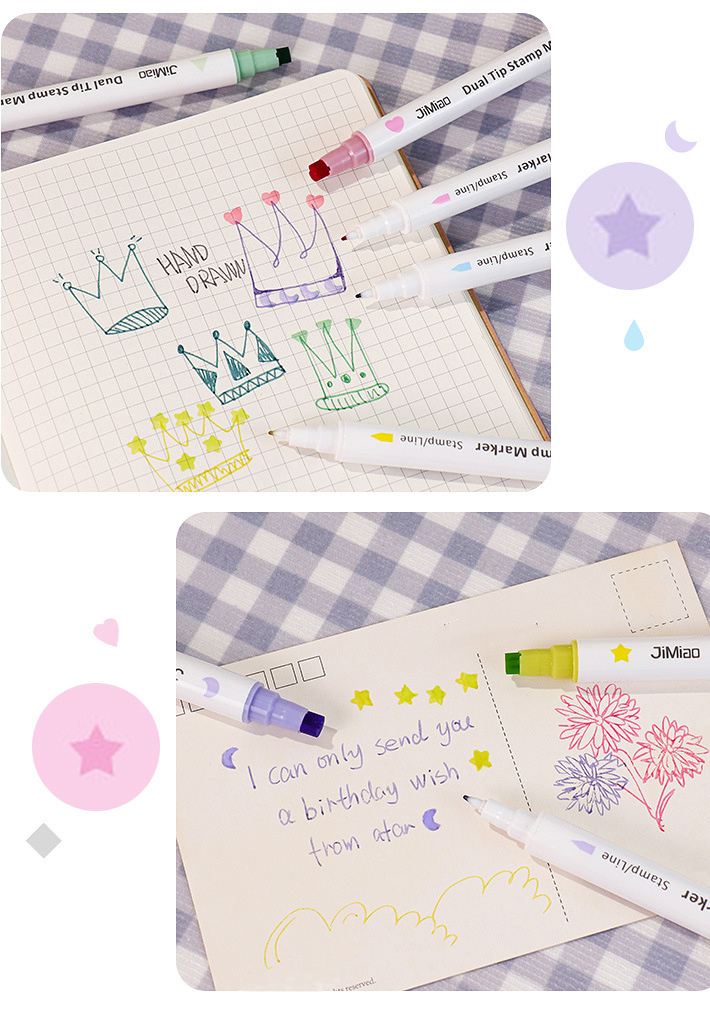 VEAREAR 6/8 Pcs Highlighters Pens Double-line Quick-drying Flower Line Dual  Tip Stable Ink Output Scrapbook Double-headed Note Taking Marker Pens  Outline Pen Stationery 