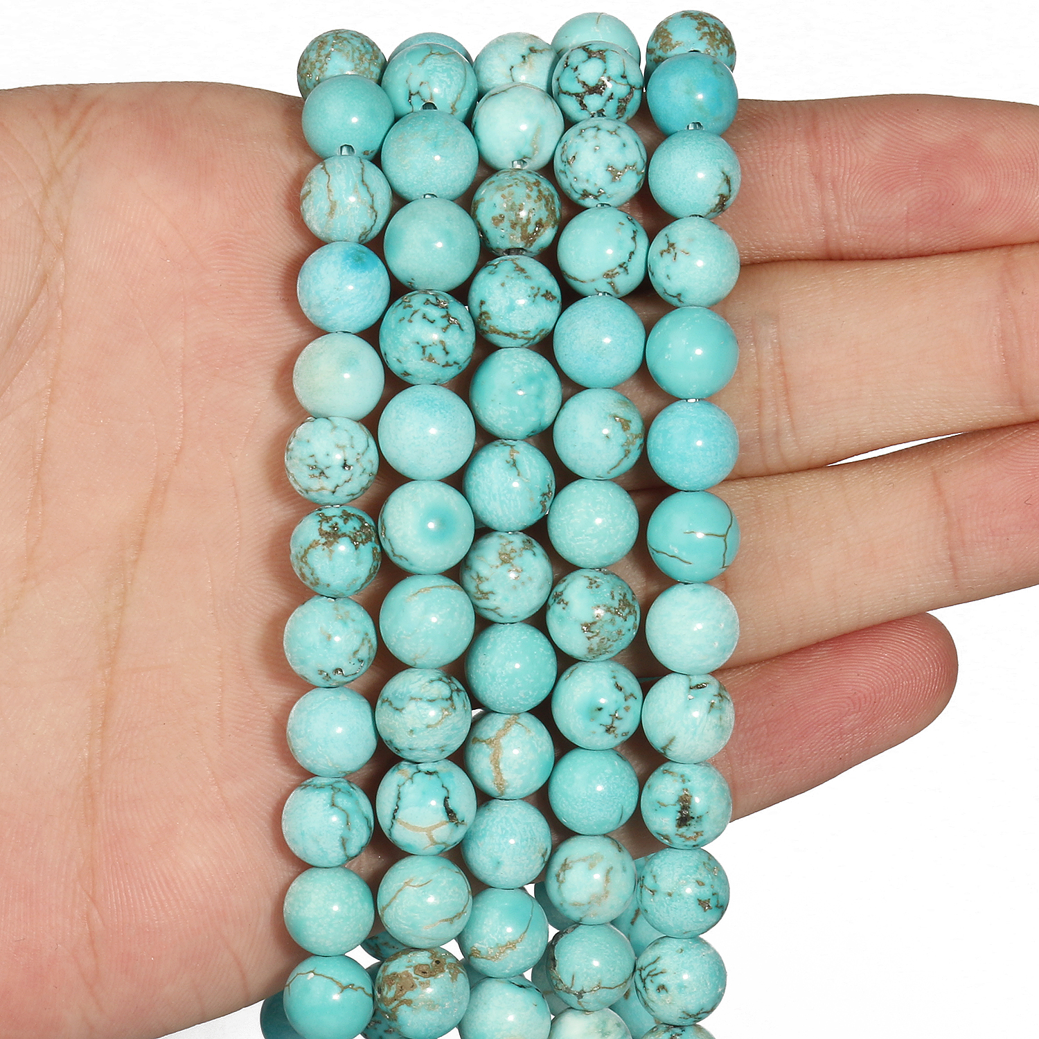 4-4.5mm Blue Round Natural TURQUOISE Beads for Jewelry Making Strand 15  los532