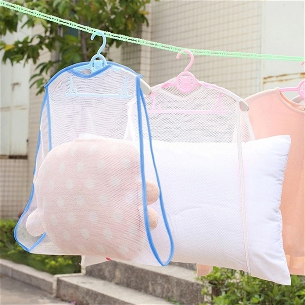 1pc   creative household drying pillow net multi functional mesh cushion and toy storage bag 18 89x22 04 inches with blue and pink hanging ropes for bathroom use details 7