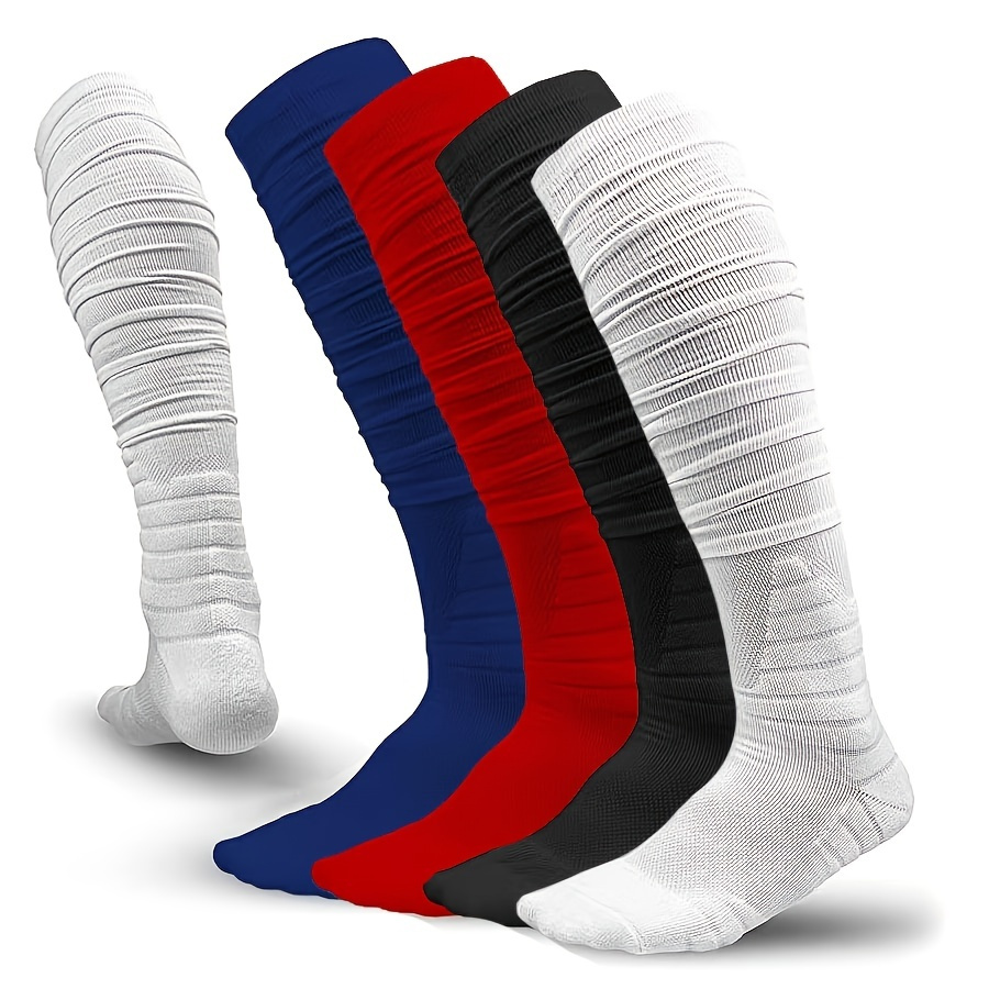 

1 Pair Men's Knee-high Football Socks - Professional Terry Sport Protection, Breathable & Comfortable Polyester , Solid Color With Stretchy Fabric For Fit - In White, Navy Blue, Red, Black