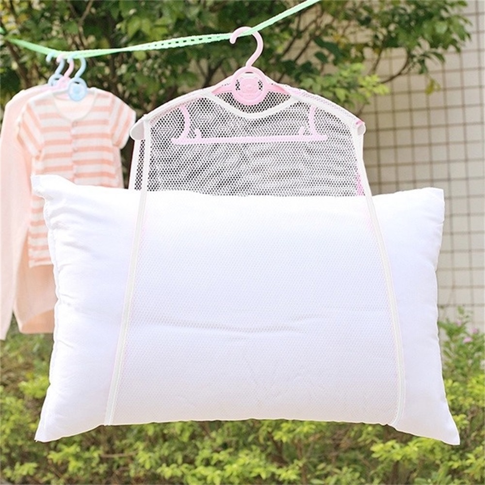 1pc   creative household drying pillow net multi functional mesh cushion and toy storage bag 18 89x22 04 inches with blue and pink hanging ropes for bathroom use details 4