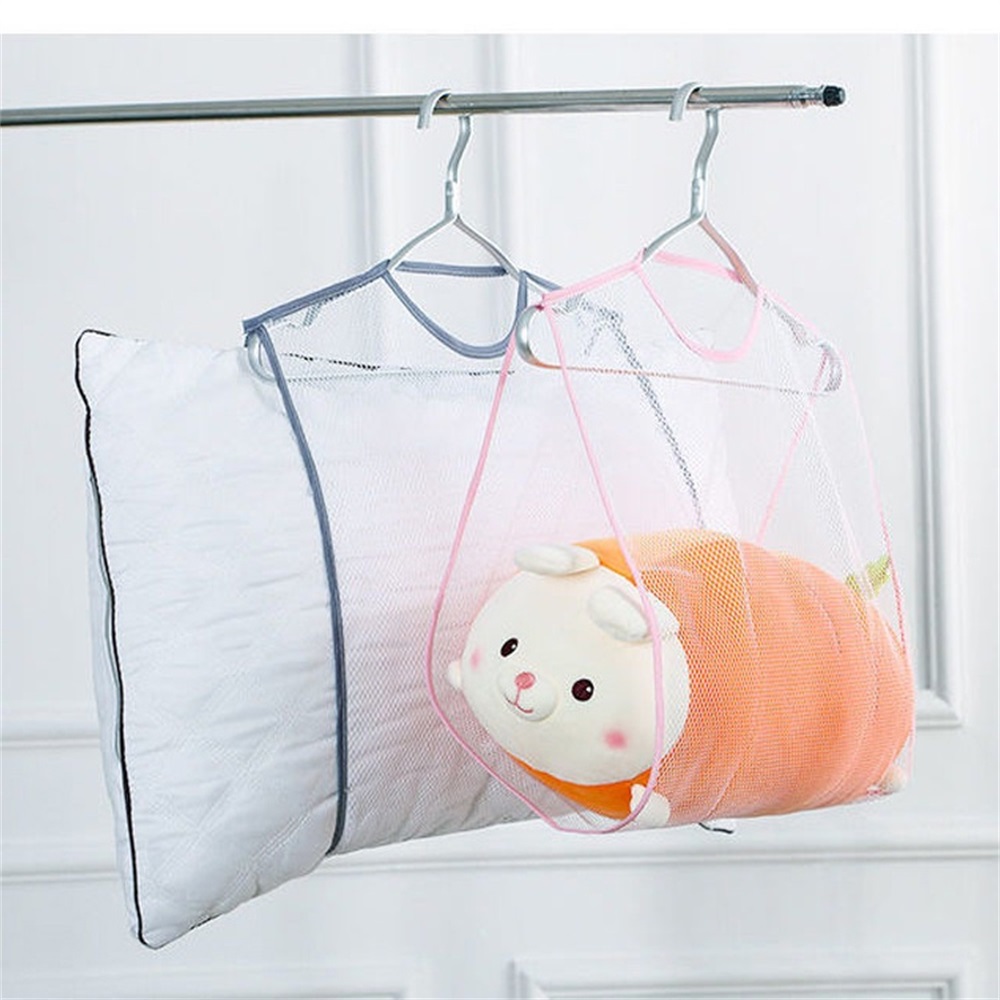 1pc   creative household drying pillow net multi functional mesh cushion and toy storage bag 18 89x22 04 inches with blue and pink hanging ropes for bathroom use details 5