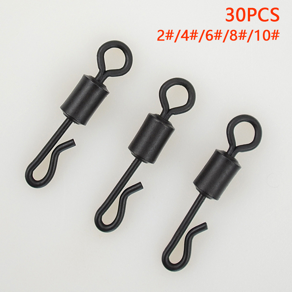 Image of 30pcs High-strength Quick Change Swivels - Smooth Rolling, -free Fishing Line Connectors In Black, Assorted Sizes 2#/4#/6#/8#/10# For Freshwater & Saltwater Angling