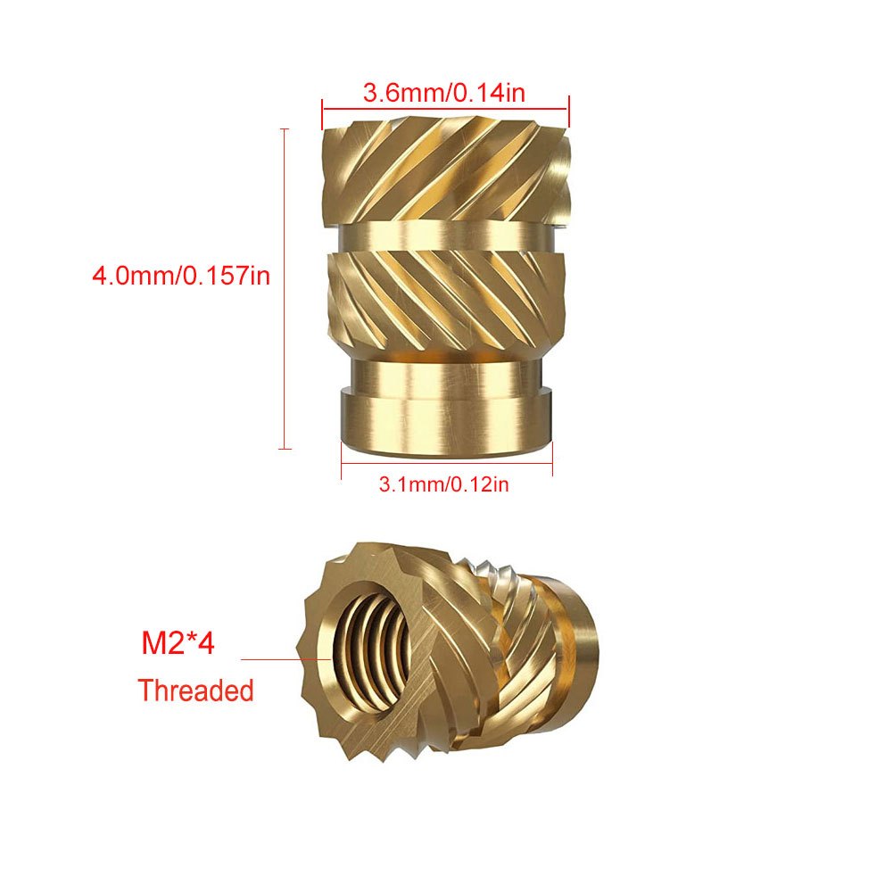 350Pcs Threaded Inserts M2 M2.5 M3 M4 M5 M6 Female Thread Metric Knurled  Nuts Assortment Kit Brass Heat Set Insert for Plastic and 3D Printing