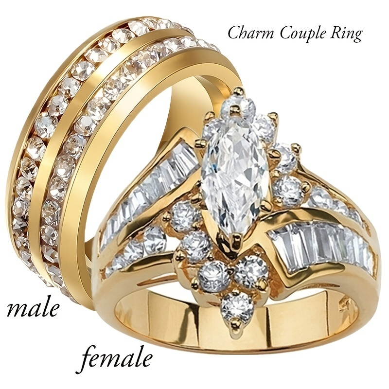

Fashion Casual Romantic Stainless Steel Double Row Zircon Ring For Engagement Wedding