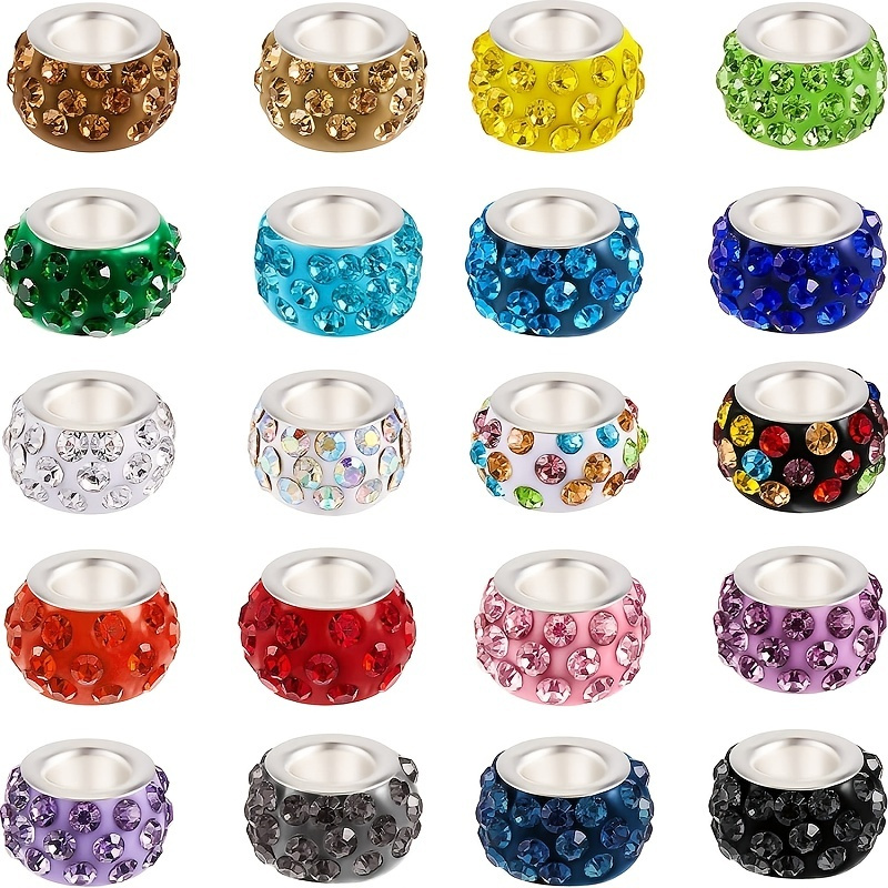 

100pcs 20 Colors Rhinestone Classic Beads Crystal Charm Beads With Big Hole Rhinestone Spacer Beads Diy Bracelet Earrings Necklace Craft Making Supplies