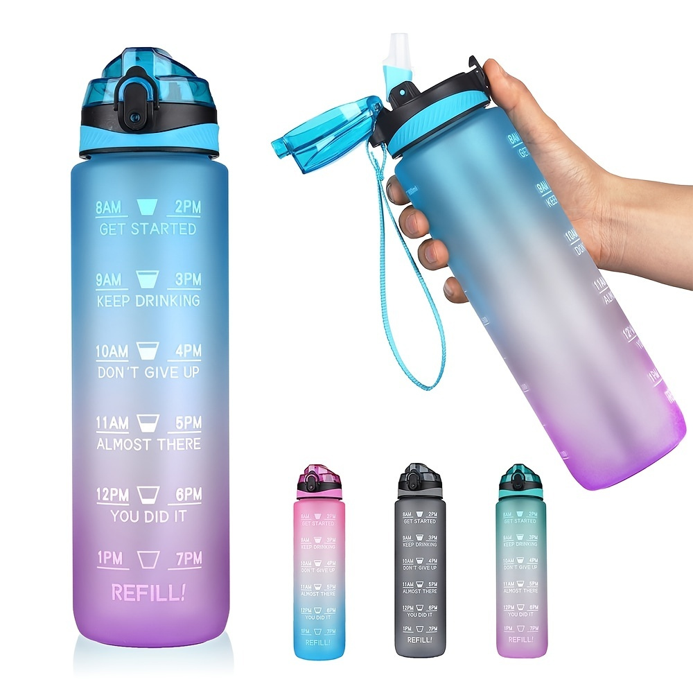 Motivational Gradient Water Bottle With Time Marker And - Temu