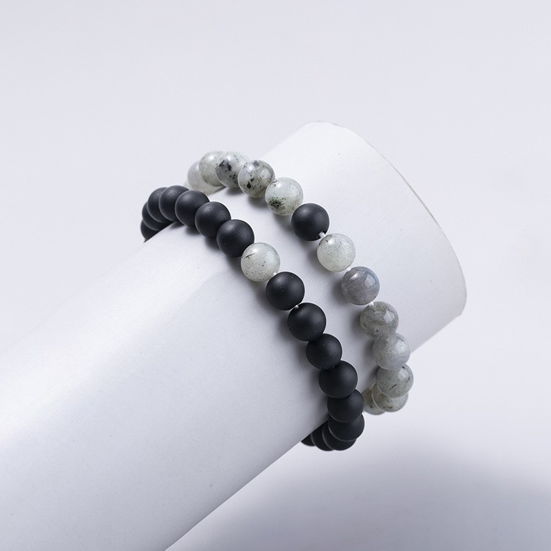 True Love Couple Bracelets- Howlite Beads Bracelet Set- Black Beaded Bracelet