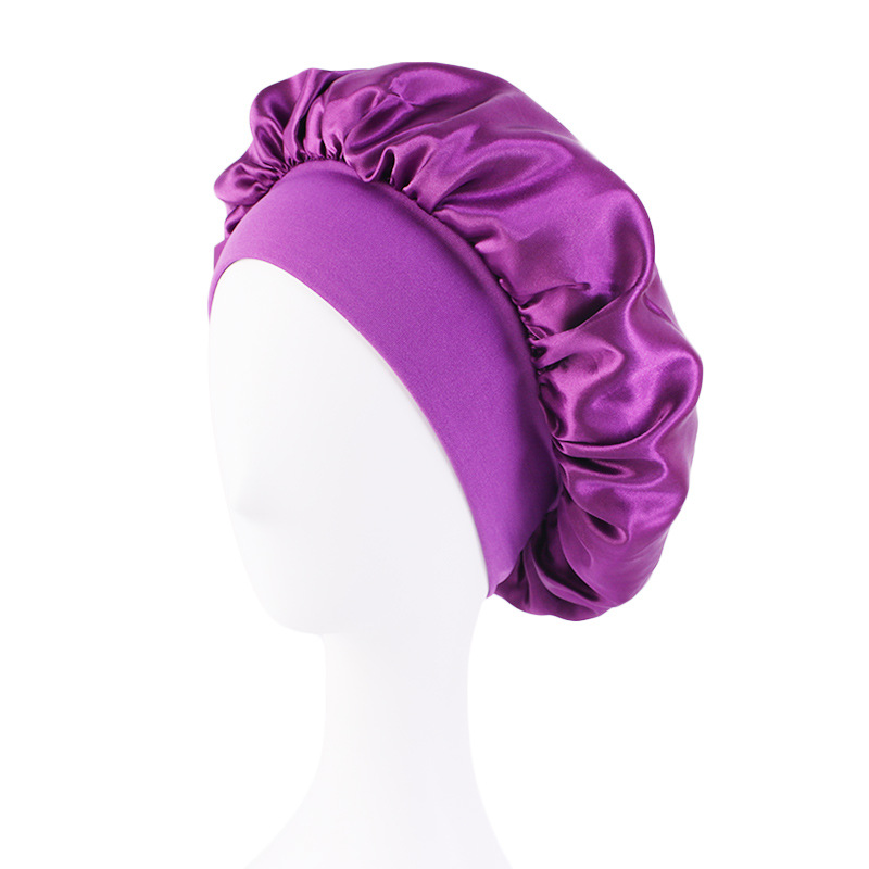 Women Satin Night Sleep Cap Hair Bonnet Hat Silk Head Cover Wide Elastic  Band