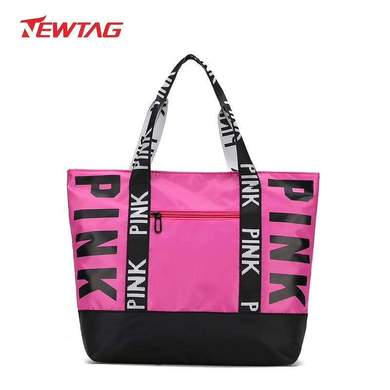 Khaki Trendy Letter Print Travel Duffle Handbag, Lightweight Luggage  BagPortable Sports Fitness Bag