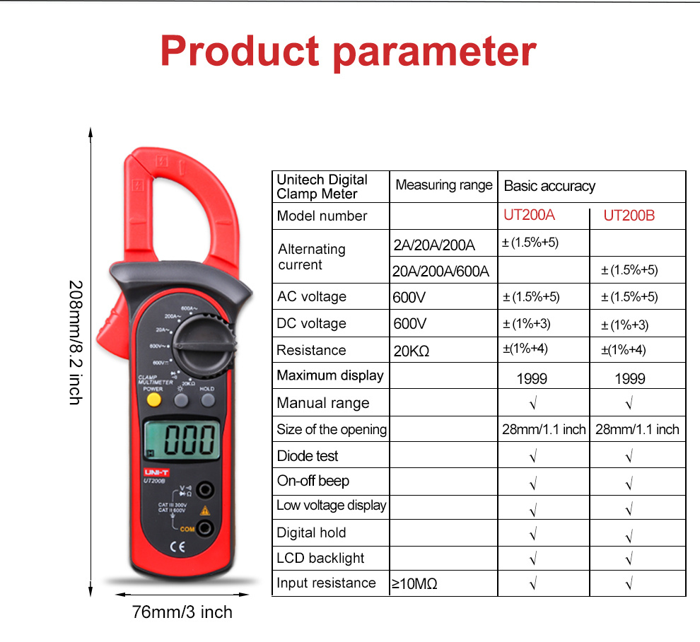 Digital Clamp Meter Ut200a Ut200b Ac Current Ac Voltage Temu New Zealand