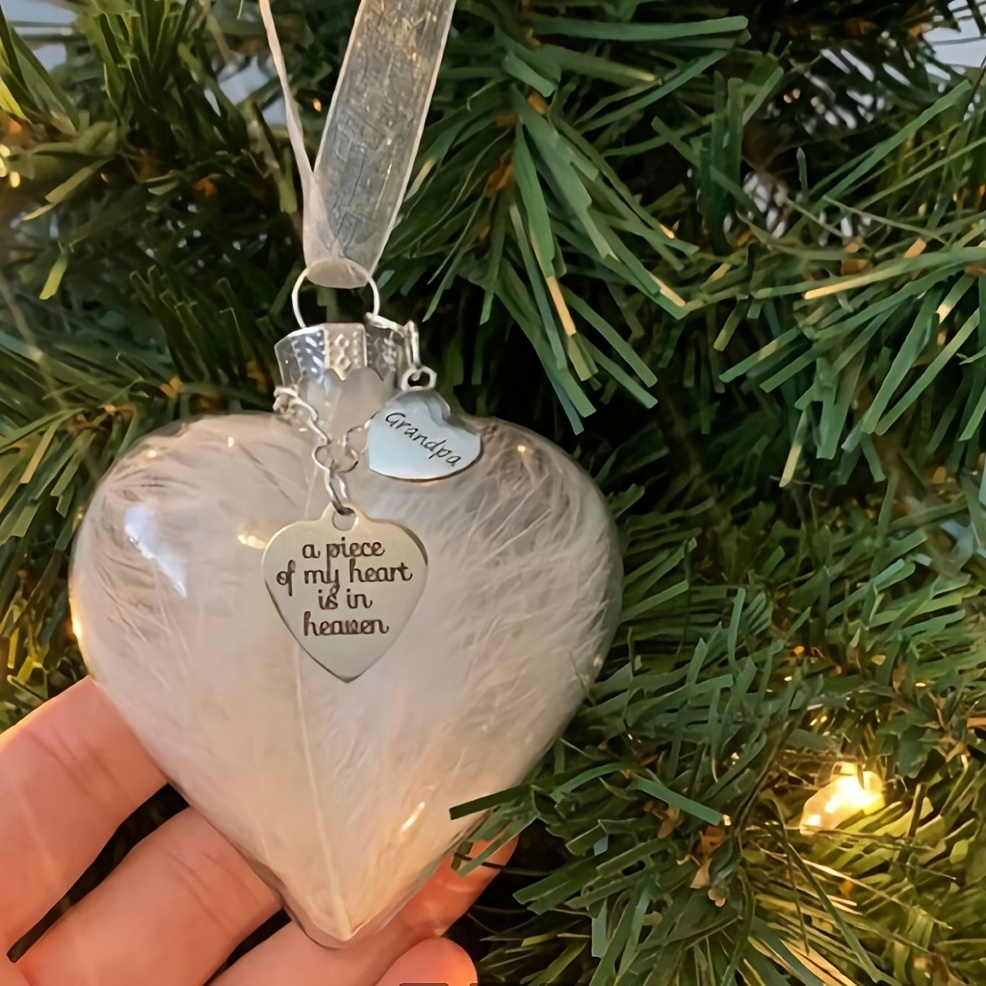 

1pc, My Heart Is In Heaven Memorial Pendant Name Ornament Keepsake Feather Plastic Ball Ornament, Valentines Day Gift