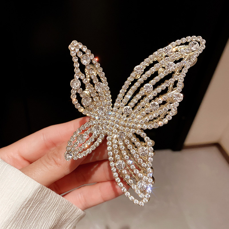 Golden Butterfly Crystal Hair Claw Clips