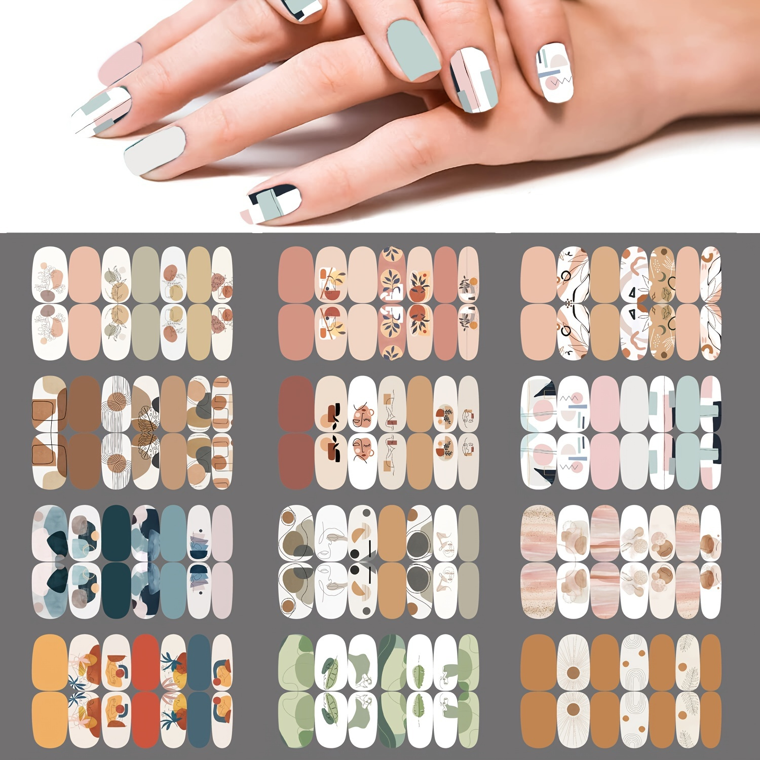 

12 Feuilles Simple Design Series Vernis à Ongles Bandes Full Nail Wraps Autocollants de Vernis à Ongles Autocollants pour Femmes Fille Accessoires pour Ongles avec 1pc Lime à Ongles, Bâton à Cuticules