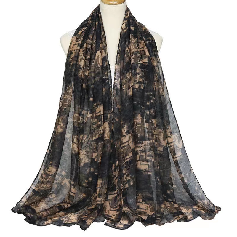 Image of Bali Yarn Scarf Women's Printed Shawl Scarf Dual-use Windproof Sunscreen Warm Scarf Versatile Long Scarf Headscarf Mosaic Geometric Towel