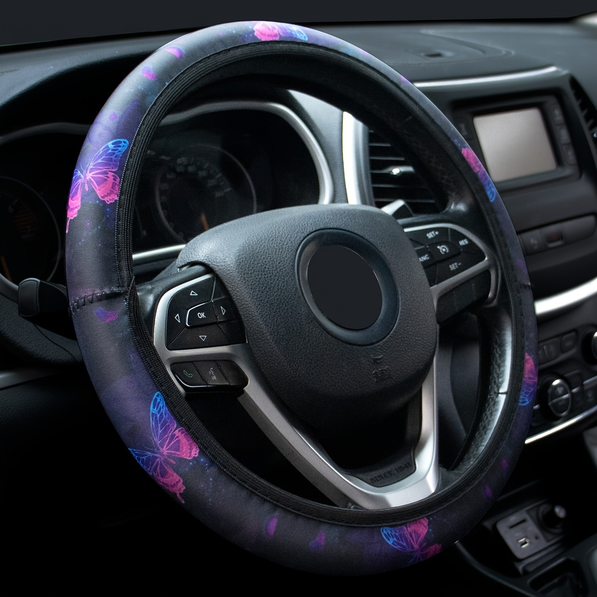 Butterfly Print Car Steering Wheel Cover, Universal 15 Inch Anti-Slip Car Steering Wheel Protector Cover Car Decor Accessories, No Inner Ring