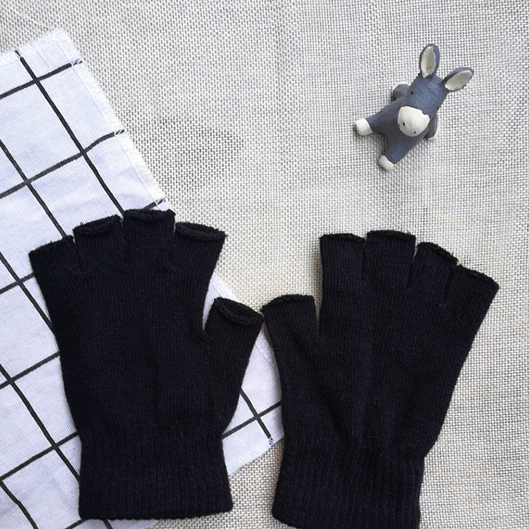 unbrand Half Finger Fingerless Gloves For Women And Men Wool Knit Wrist Cotton Gloves Black 1 Pair