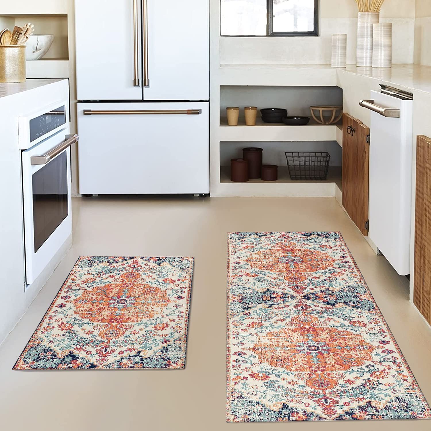 3 Piece Kitchen Rug Set ,non Slip Stain Resistant Rubber Backed