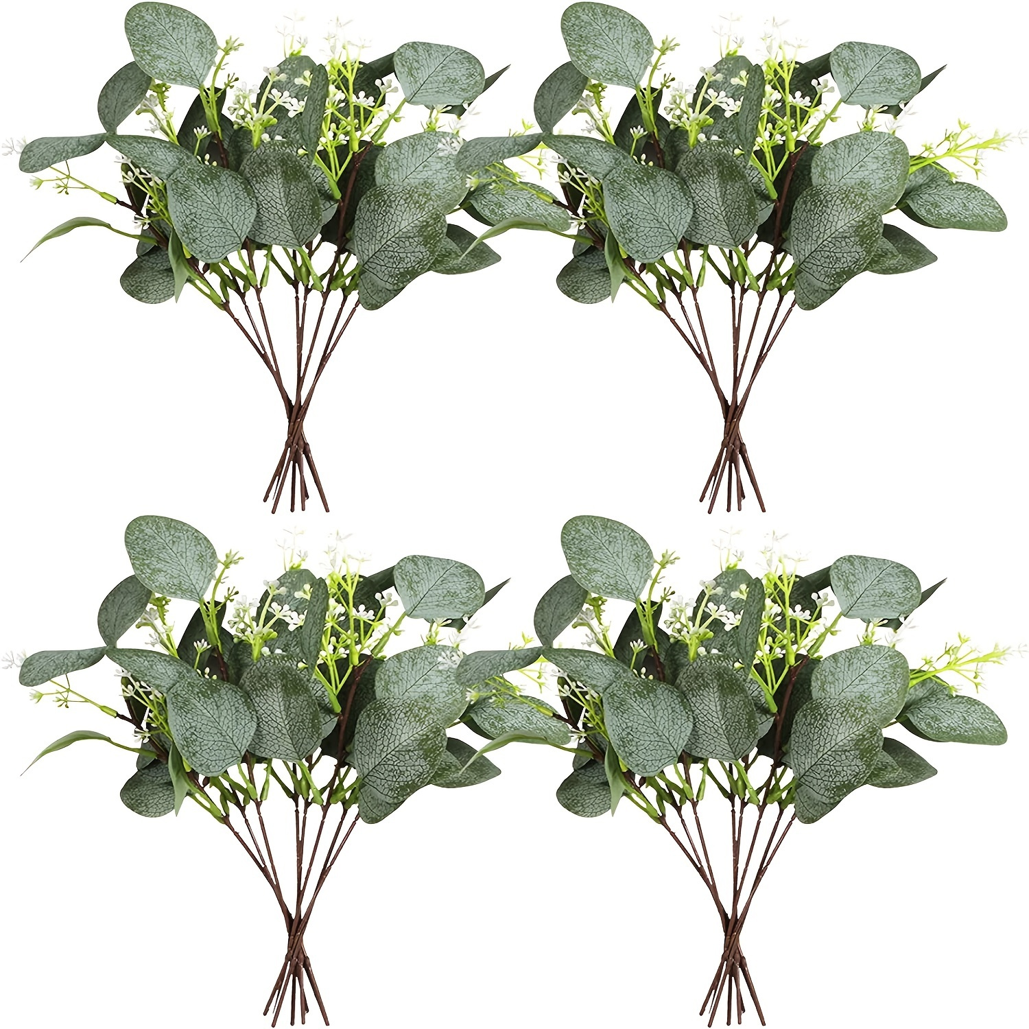 24pcs,Silvery Dollar Eucalyptus Leaves - Realistic Artificial Green Leaf Stems with White Seeds for Wedding Bouquets and Indoor Decorations