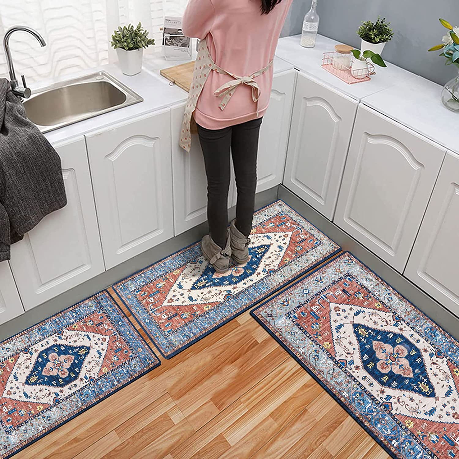 Topwoner Kitchen Rugs and Mats Washable Non-Skid Wood Grain Kitchen Mats for Floor Runner Rugs for Kitchen Floor Front of Sink, Hallway, Laundry Room, Size