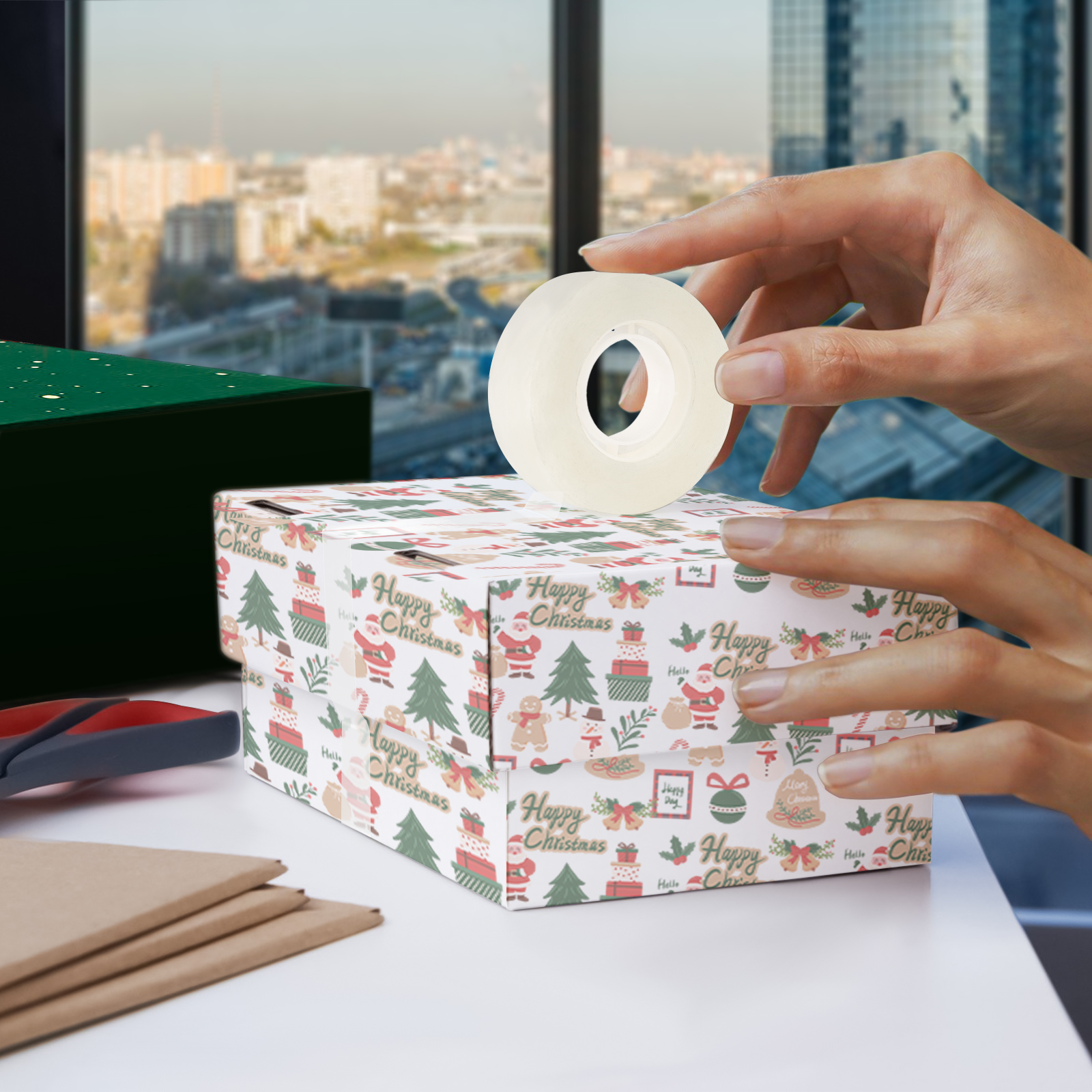 Gift Wrap Tape with Dispenser, 1 Core, 0.75 x 23.61 yds, Transparent,  4/Pack - Office Express Office Products