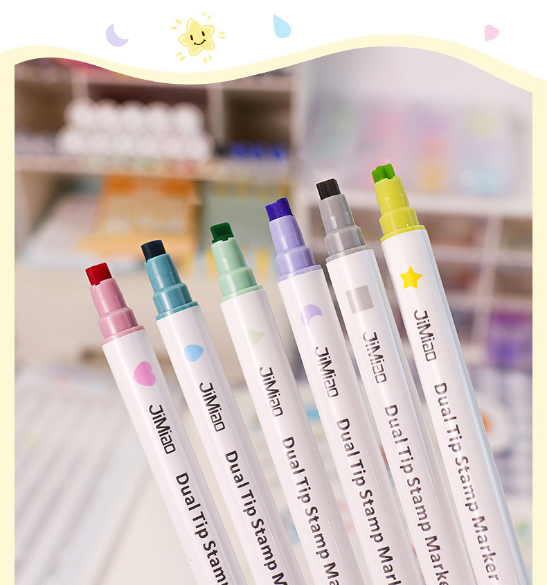 VEAREAR 6/8 Pcs Highlighters Pens Double-line Quick-drying Flower Line Dual  Tip Stable Ink Output Scrapbook Double-headed Note Taking Marker Pens  Outline Pen Stationery 