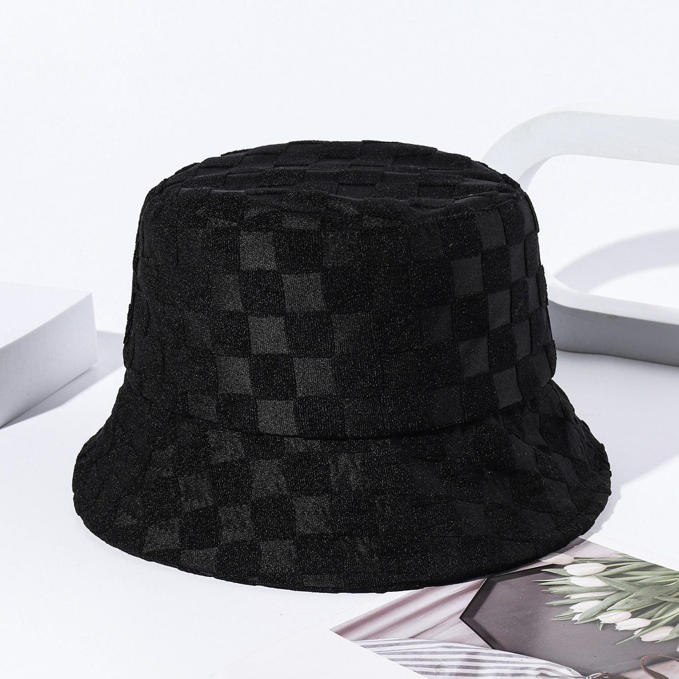 Plaid Embossed Bucket Hat Solid Color Trendy Casual Basin Hat Unisex Couple  Fisherman For Women Men - Jewelry & Accessories - Temu France
