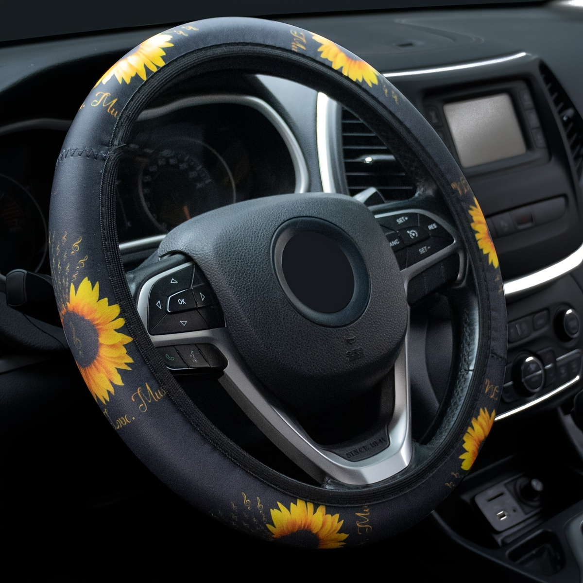 

Sunflower Print Car Steering Wheel Cover, Universal 15 Inch/38cm Anti-slip Car Steering Wheel Protector Cover Car Decor Accessories, No Inner Ring