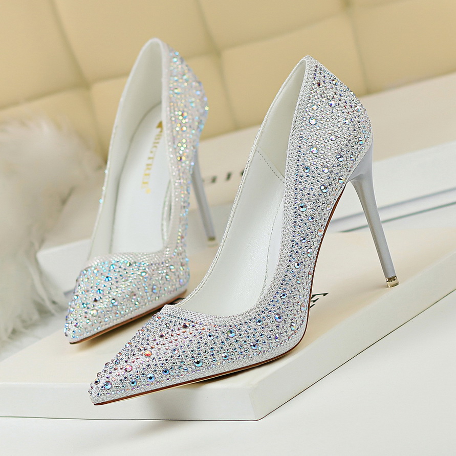 Glitter Rhinestone Wedding Shoes Pointed Toe Stiletto Heeled Pumps