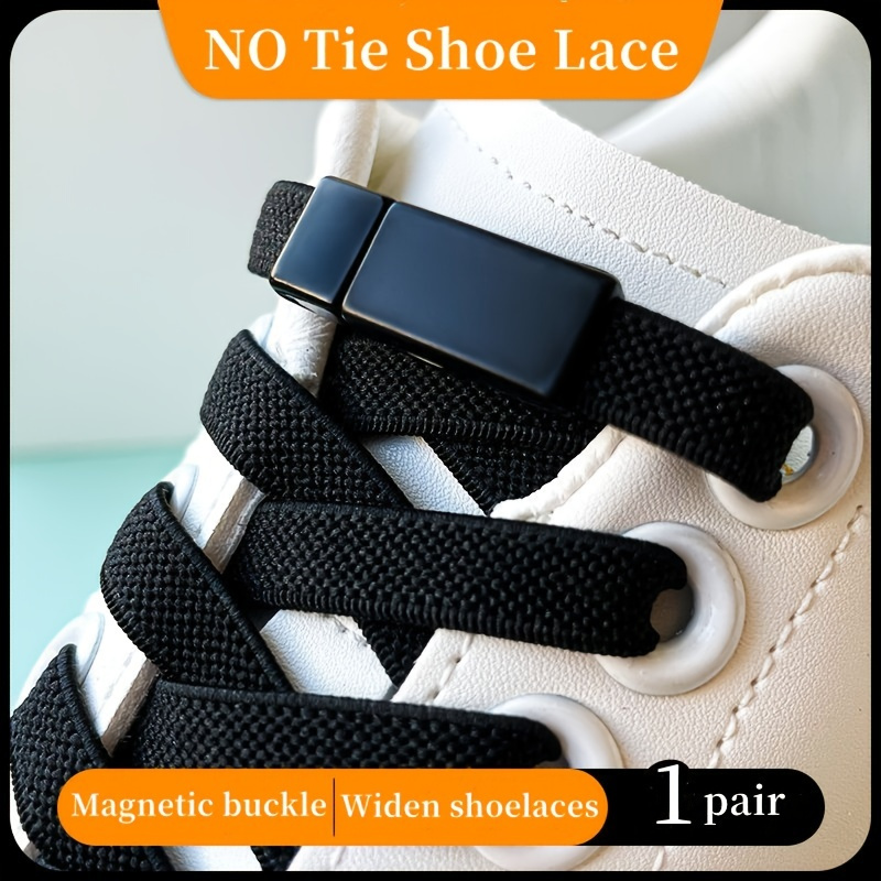 Style Magnetic Buckle No Tie Shoe Laces No Tie Black Widen - Temu