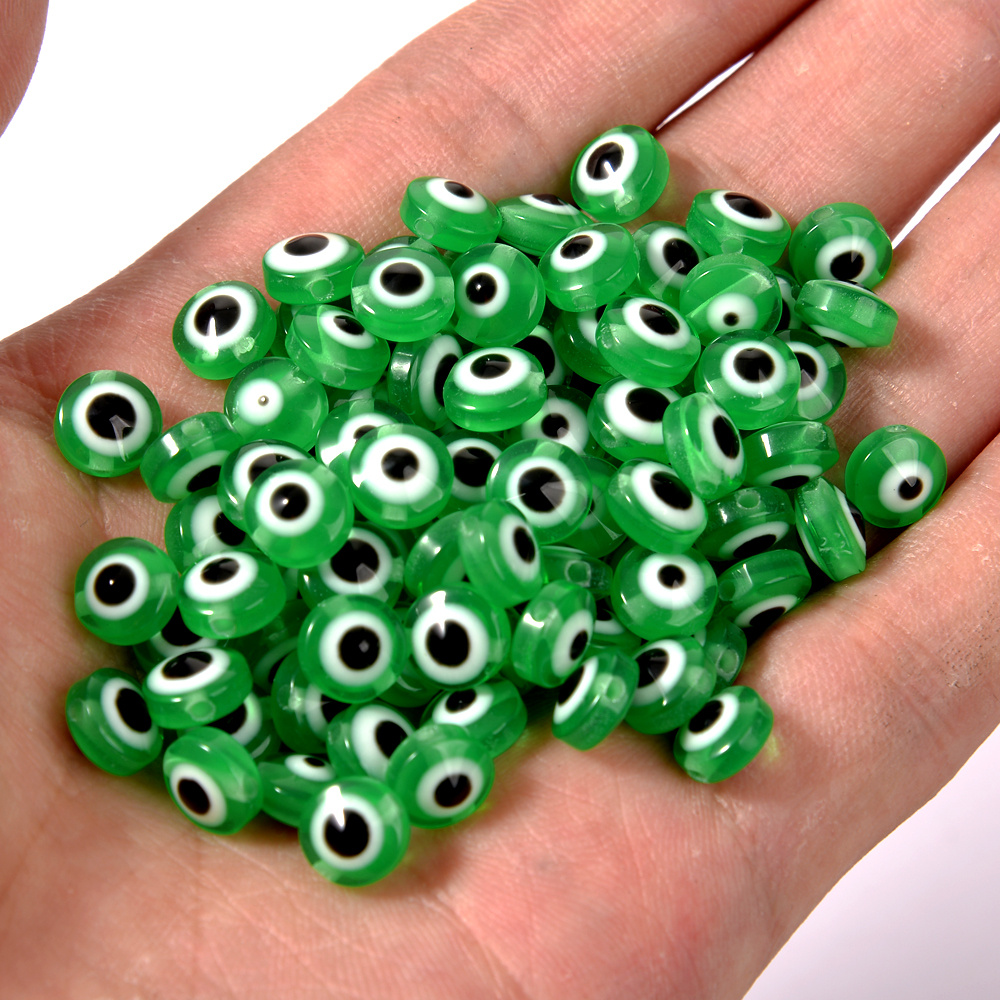 50 100pcs Flat Round Pink Evil Eye Beads , Resin Evil Eye Beads , 8mm ,  10mm Pink Beads for Jewelry Making 