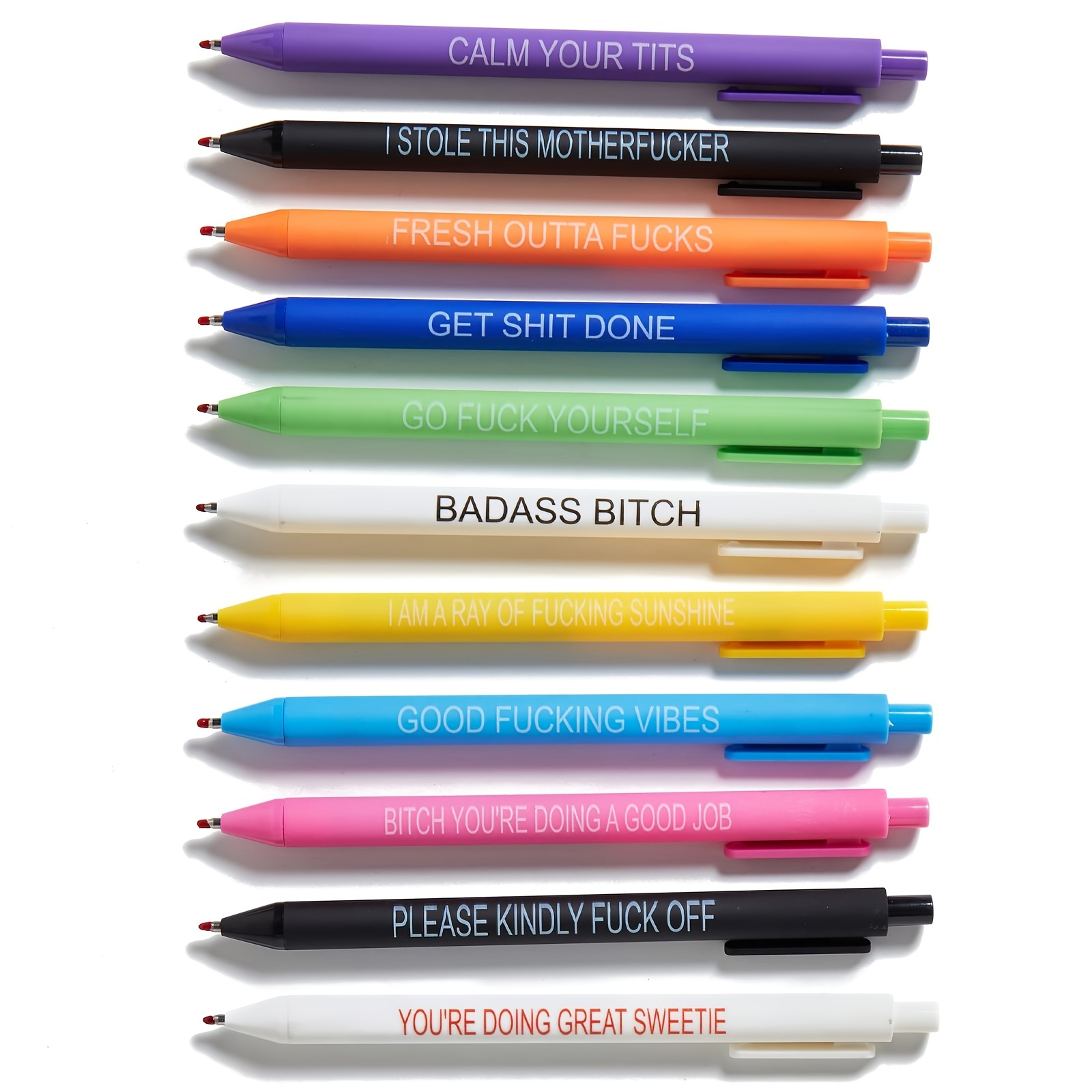 7PCS Funny Pens: Swear Words Daily Pen Set | Weekday Vibes Glitter Pen Set  black