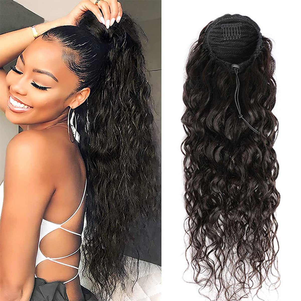 10a Human Hair Wigs Water Wave Ponytail Extension Human Hair Ponytail  Extension For Women Clip In Ponytail Hair 100g 150g Long Ponytail Remy  Natural Color - Beauty & Personal Care - Temu