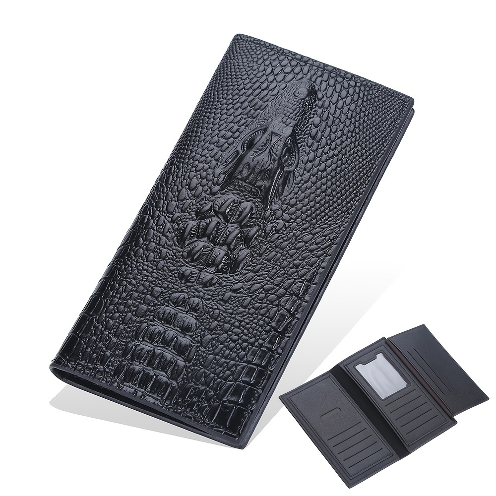 Leather Wallets for Men - Premium Bifold Men’s Wallet with ID Window,  Multiple Card Slots, and Flip Pocket (Decent, Black Crocodile)