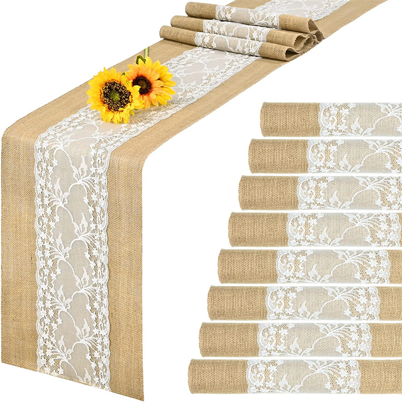 TEMU Burlap Lace Table Runner For Wedding Decor Natural Jute Table Runner