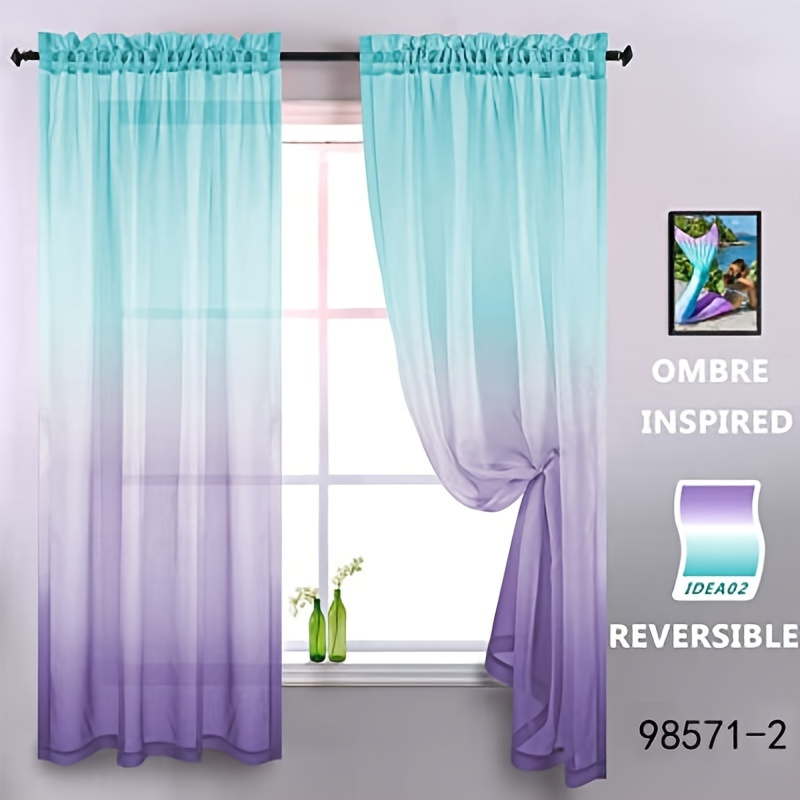 

1pc Gradient Sheer Curtains - , Wear Rod Style - Decor