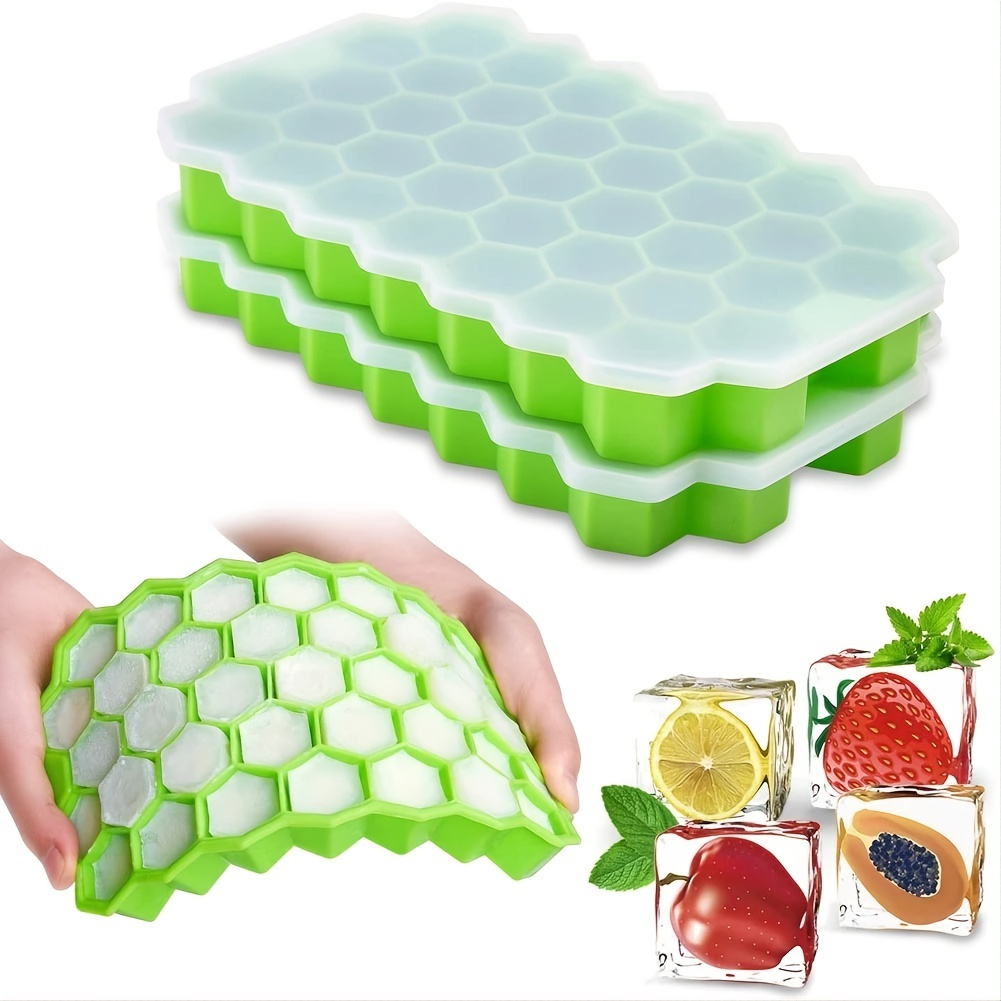 Ice Cube Tray With Spill-proof Removable Lid, Lfgb Certified Bpa Free Mold,  Easy Release Silicone And Flexible 28 Ice Tray 14 Grid Square Single Blue