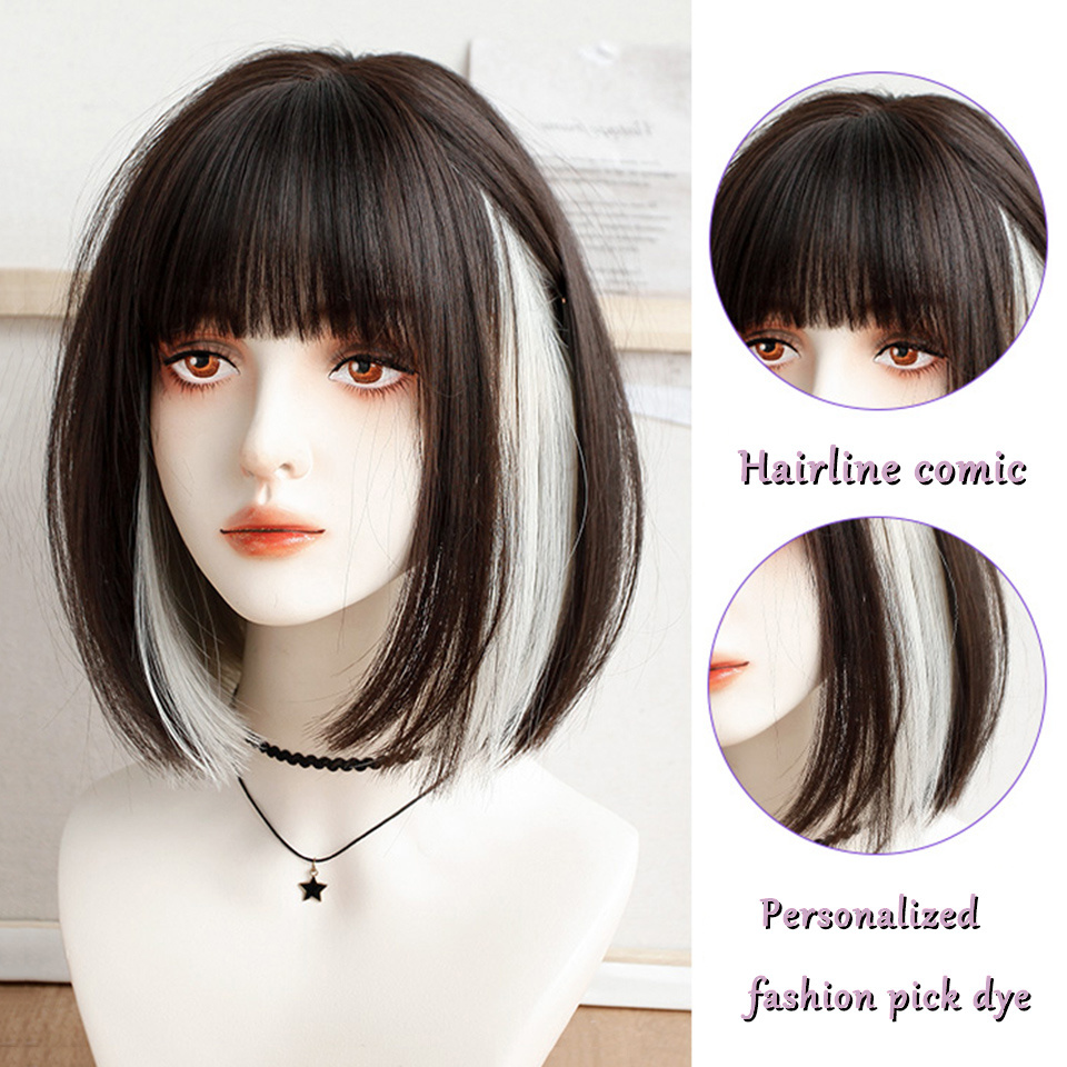 Heat Resistant Synthetic Bob Wig With Bangs For Women Temu 