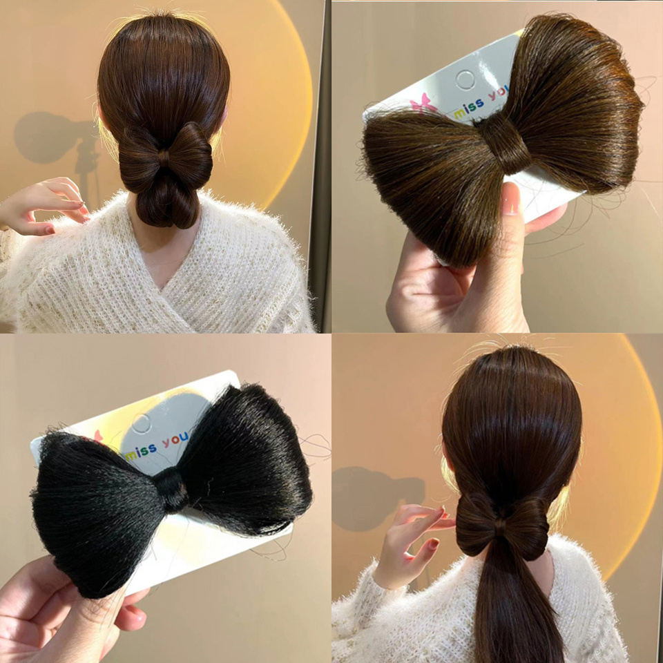 Bow Claw Hair Bun Synthetic Chignon Straight Hair Bun Updo Hairpiece High Temperature Natural Fake Kittybow Styling Hair Accessories