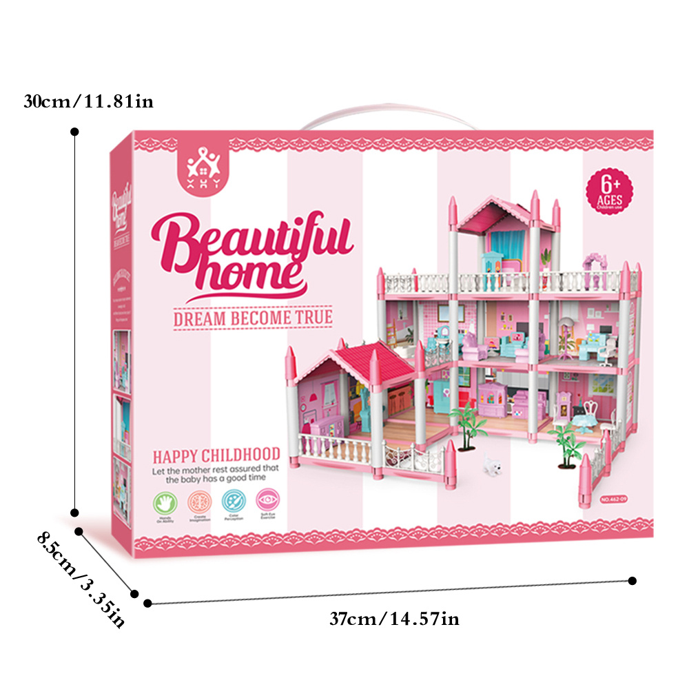Maison de poupée pour enfants 3 étages 9 pièces rose jeux de - Temu France