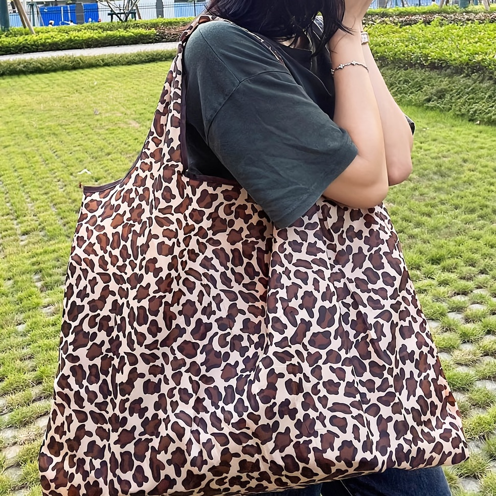 Leopard Pattern Large-capacity Tote Shoulder Bag, Lightweight Foldable Shopping Bag, Reusable Portable Bag