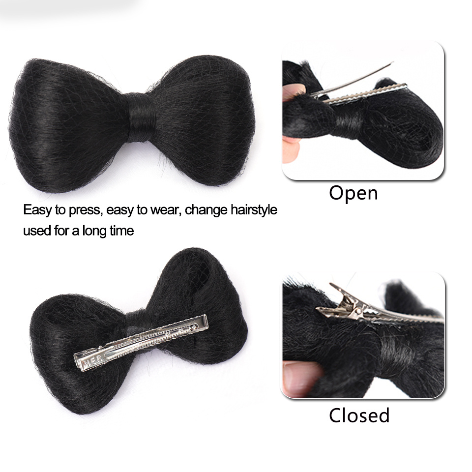 Bow Claw Hair Bun Synthetic Chignon Straight Hair Bun Updo Hairpiece High Temperature Natural Fake Kittybow Styling Hair Accessories